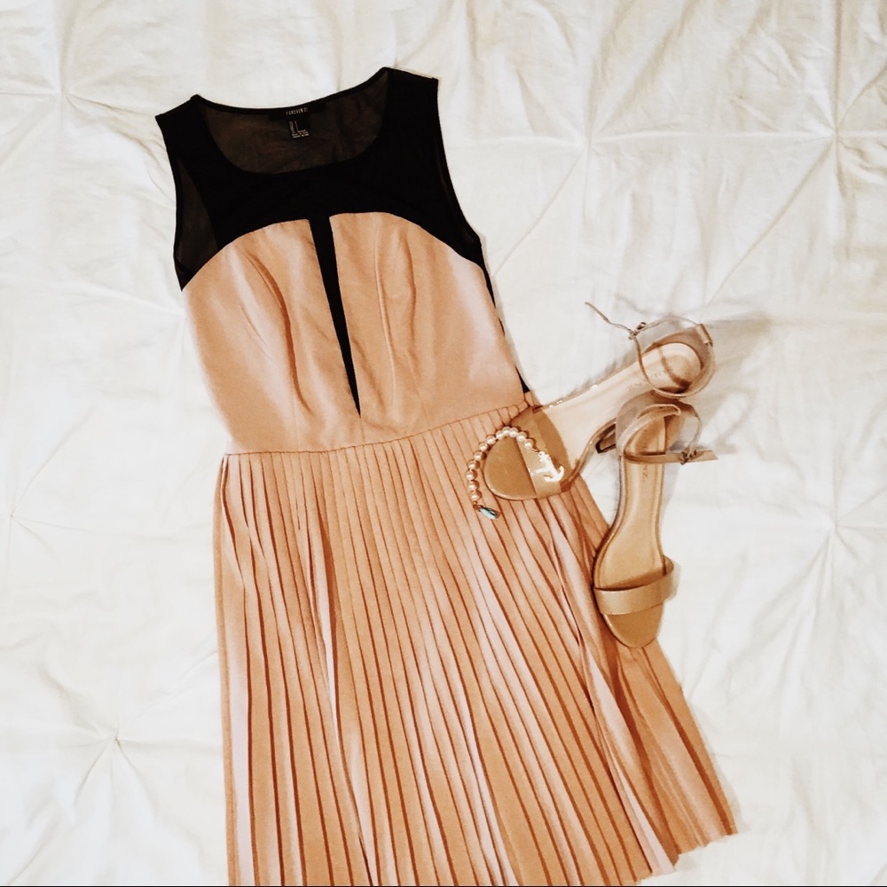 Pale Pink Pleated Dress with Mesh Torso